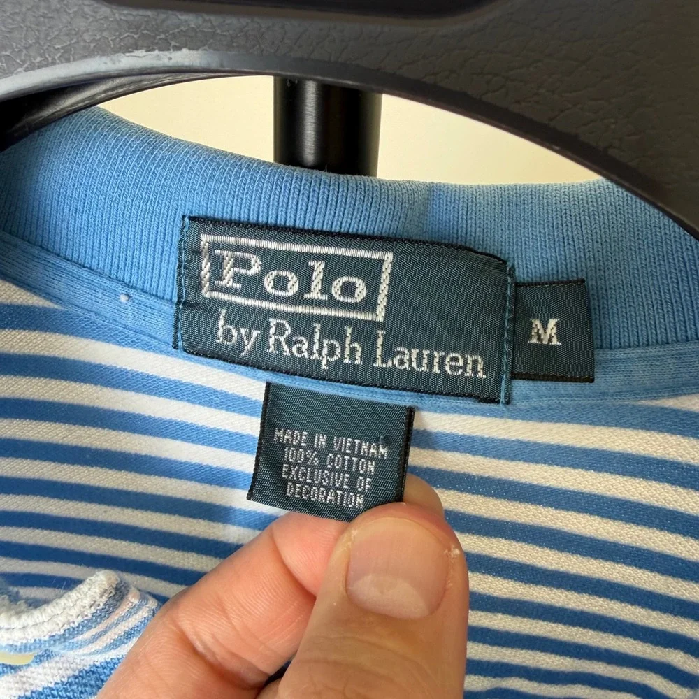 Polo Ralph Lauren Blue Striped Short Sleeve Distressed Polo Shirt Size‎ M